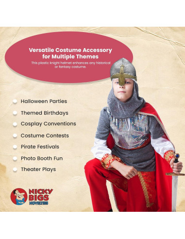 Casco Medieval para Niños Nicky Bigs - Cruzado Plateado 56 cm