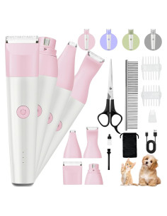 Kit Cortapelos Inalámbrico Roiffcly 4 en 1 para Perros Rosa