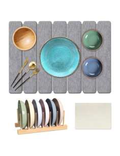 Alfombrilla de Secado Diatomácea Pnettco con Estante de Bambú