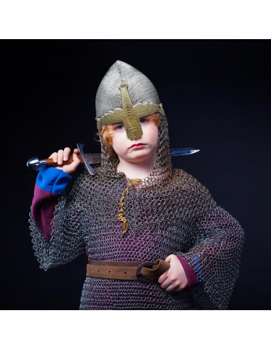 Casco Medieval para Niños Nicky Bigs - Cruzado Plateado 56 cm