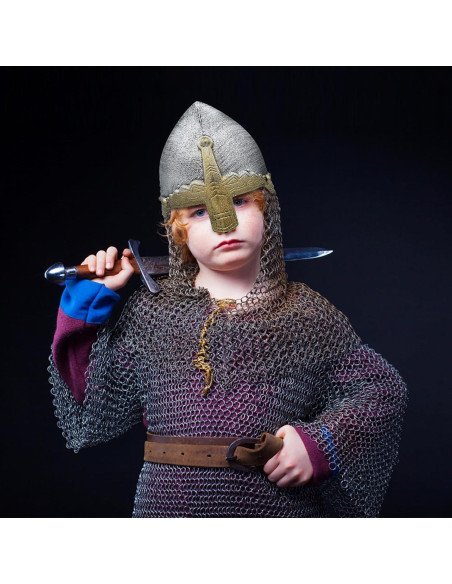 Casco Medieval para Niños Nicky Bigs - Cruzado Plateado 56 cm