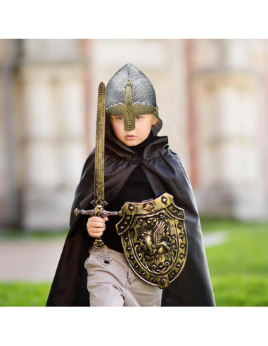 Casco Medieval para Niños Nicky Bigs - Cruzado Plateado 56 cm