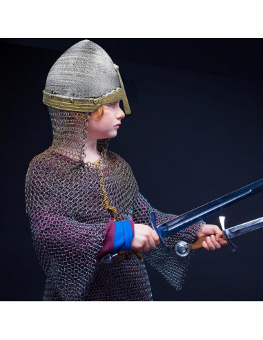 Casco Medieval para Niños Nicky Bigs - Cruzado Plateado 56 cm