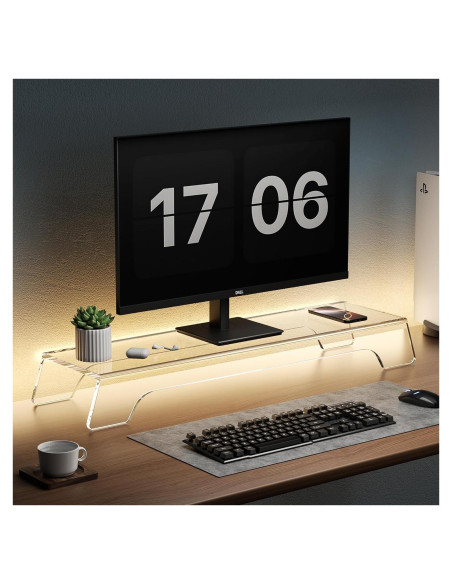 Soporte Elevador Doble para Monitor Acrílico 80 cm con Luz LED