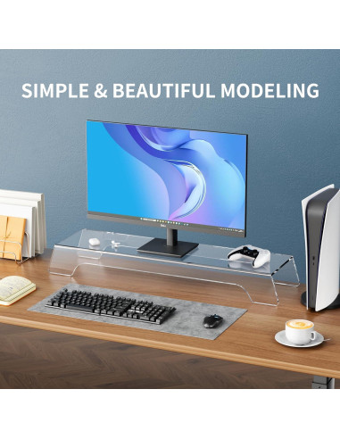 Soporte Elevador Doble para Monitor Acrílico 80 cm con Luz LED