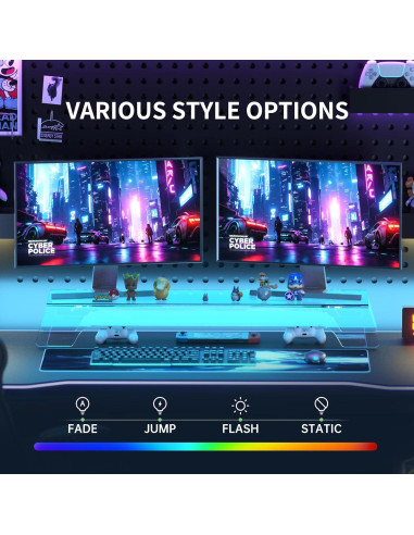 Soporte Elevador Doble para Monitor Acrílico 80 cm con Luz LED