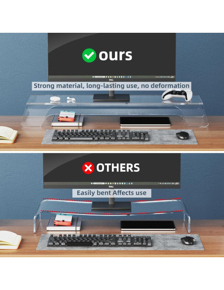 Soporte Elevador Doble para Monitor Acrílico 80 cm con Luz LED