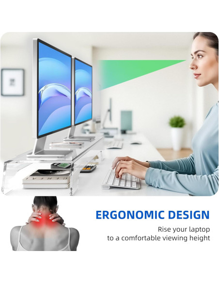 Soporte Elevador Doble para Monitor Acrílico 80 cm con Luz LED