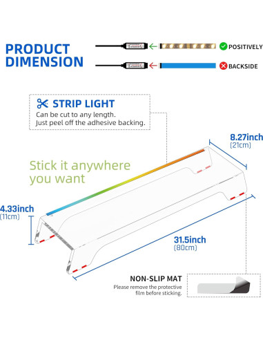 Soporte Elevador Doble para Monitor Acrílico 80 cm con Luz LED
