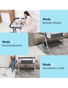 Cuna 3 en 1 Luvkixen para Bebé con Colchón y Dosel Negro 2