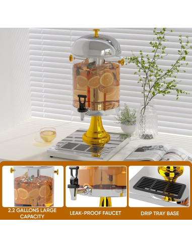 Dispensador de Bebidas 7.57L Foriy con Grifo y Bandeja de Goteo