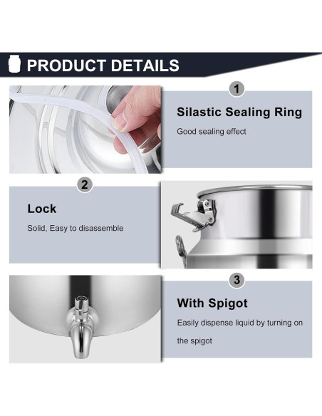 Lata de Leche Acero Inoxidable 304 con Grifo 5 Litros