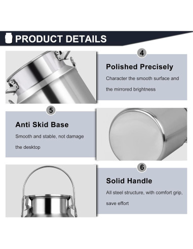 Lata de Leche Acero Inoxidable 304 con Grifo 5 Litros