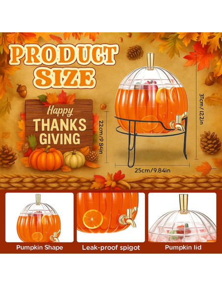 Dispensador de Bebidas Romooa Calabaza 4.92L con Soporte Metal