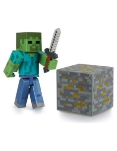 Figura de Zombi Minecraft Jazwares 7.62 cm con Bloque de Hierro