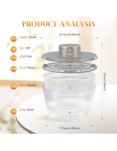 Lavadora Secadora de Verduras Goldmeet 4L Eléctrica USB Blanca 2