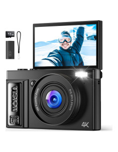 Cámara Digital 4K QIUOIO A9 Negra 64MP Zoom 16X Pantalla Plegable