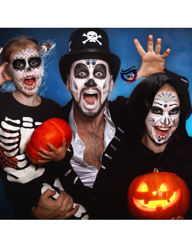 20 Hojas Tatuajes Faciales Temporales Calaveras Zomme