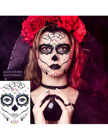 20 Hojas Tatuajes Faciales Temporales Calaveras Zomme