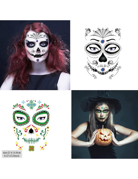 20 Hojas Tatuajes Faciales Temporales Calaveras Zomme