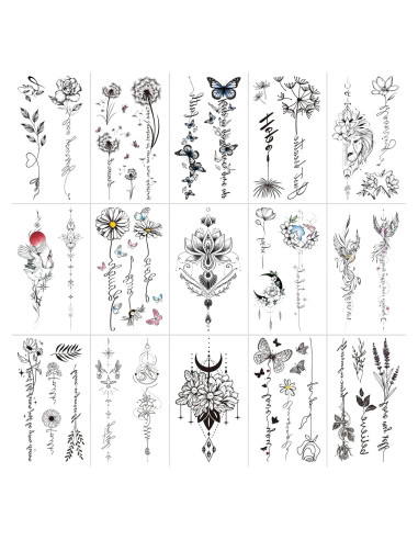 Tatuaje Temporal Flor Negra Briyhose 15 Hojas 16x9 cm