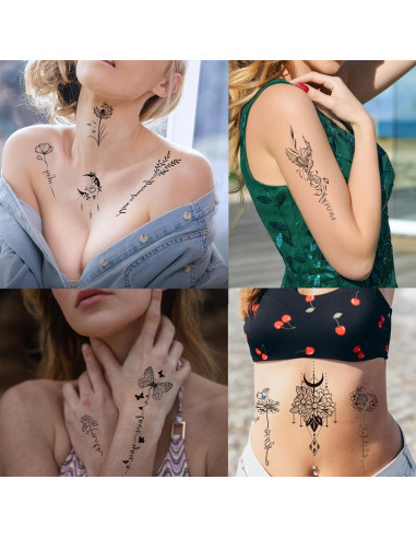 Tatuaje Temporal Flor Negra Briyhose 15 Hojas 16x9 cm