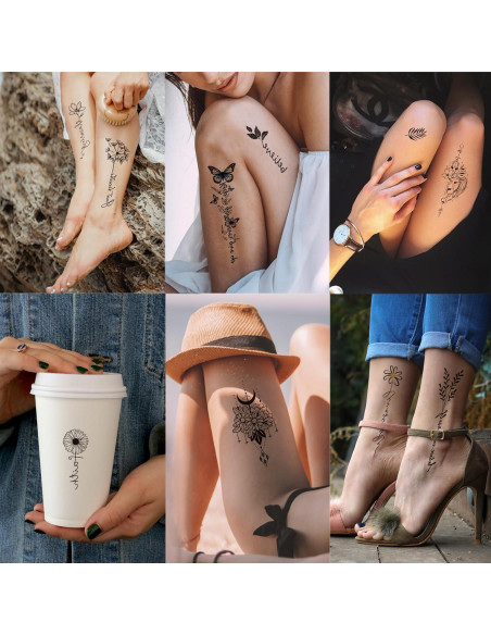 Tatuaje Temporal Flor Negra Briyhose 15 Hojas 16x9 cm