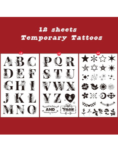 Tatuajes Temporales de Letras Casciybo - 12 Diseños Negros 2