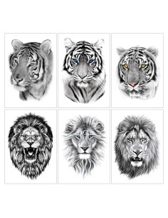 Tatuajes Temporales Tigre y León Glaryyears - 6 Hojas Impermeables