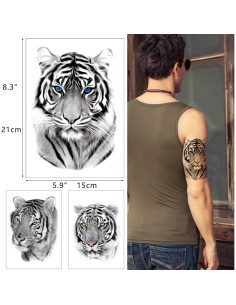 Tatuajes Temporales Tigre y León Glaryyears - 6 Hojas Impermeables 2