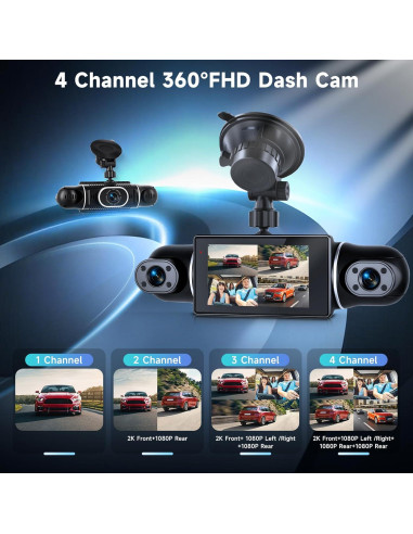 Cámara Dash 4 Canales METEESER 2K 2560x1440P WiFi GPS