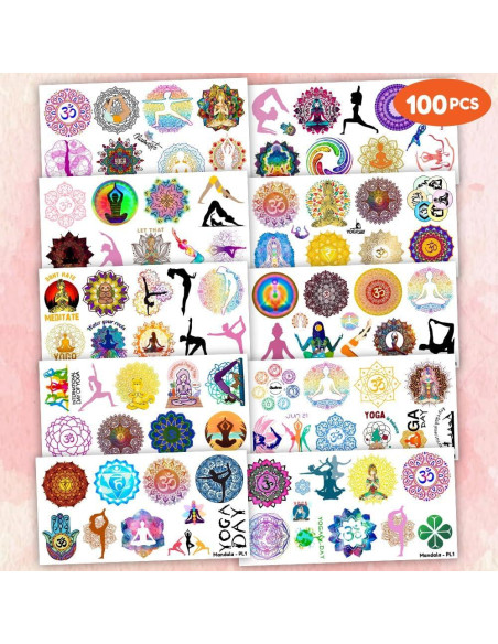 100 Tatuajes Temporales Mandala Yoga MeoIsDaBest 15.5x7.9cm