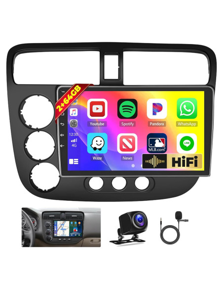 Estéreo Android Hikity para Honda Civic 2001-2005, 9" 2+64GB