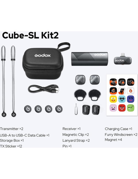 Micrófono Lavalier Inalámbrico Godox Cube-SL Kit2 30H Micrófono Lavalier Inalámbrico Godox Cube-SL Kit2 30H