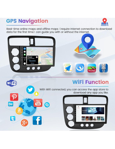 Estéreo Android Hikity para Honda Civic 2001-2005, 9" 2+64GB