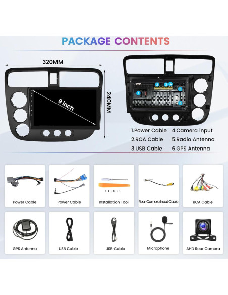Estéreo Android Hikity para Honda Civic 2001-2005, 9" 2+64GB