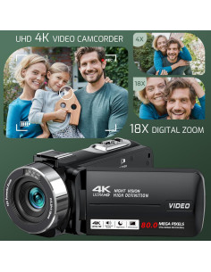 Cámara de Video 4K Suttie DV112 con Zoom 18X y Pantalla IPS 2