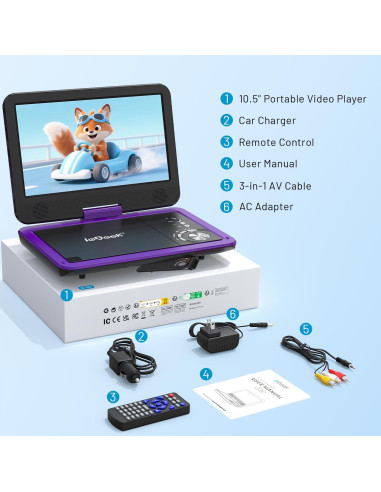 Reproductor de DVD Portátil ieGeek 12.5" HD 5H Batería USB SD