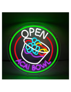 Luz de Neón LED Abierto Acai Bowl 34.8cm - Decoración Pared