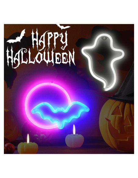 Carteles Neón Halloween BRIGHTDECK - Fantasma y Murciélago LED
