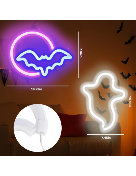Carteles Neón Halloween BRIGHTDECK - Fantasma y Murciélago LED