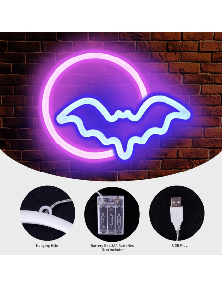 Carteles Neón Halloween BRIGHTDECK - Fantasma y Murciélago LED