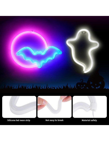 Carteles Neón Halloween BRIGHTDECK - Fantasma y Murciélago LED
