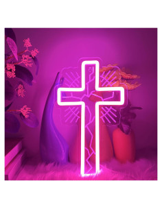Luz de Neón Cruz Rosa LED Regulable 32x19 cm para Pared