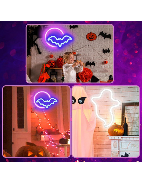 Carteles Neón Halloween BRIGHTDECK - Fantasma y Murciélago LED