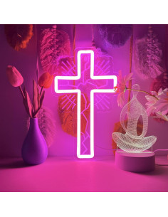 Luz de Neón Cruz Rosa LED Regulable 32x19 cm para Pared 2