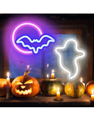Carteles Neón Halloween BRIGHTDECK - Fantasma y Murciélago LED
