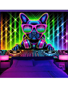 Tapiz Blacklight BlissYard Bulldog 198x150 cm Brilla en la Oscuridad 2