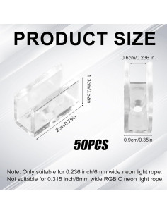 50 Clips de Montaje para Luz Neón Lyreh 2x1.3cm Transparente 2