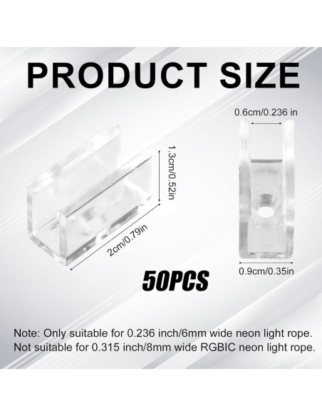 50 Clips de Montaje para Luz Neón Lyreh 2x1.3cm Transparente 50 Clips de Montaje para Luz Neón Lyreh 2x1.3cm Transparente
